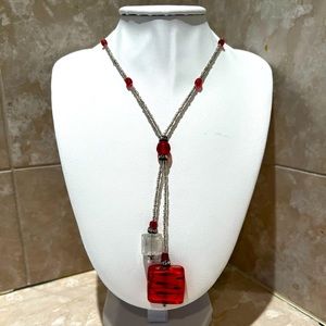 Costume jewelry. Beautiful necklace, silver and red